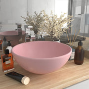 Lavandino Lusso-Lavabo-Lavello Rotondo Rosa Opaco 32,5x14 cm in Ceramica