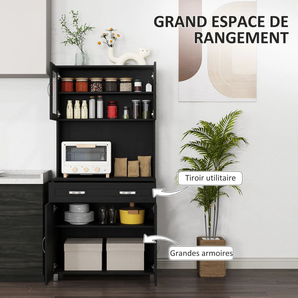 Armadio da Cucina con 4 Porte, Cassetto, Piano di Lavoro, Ripiani Regolabili ¨C Zephmum ¨C 80x48x170cm, Nero