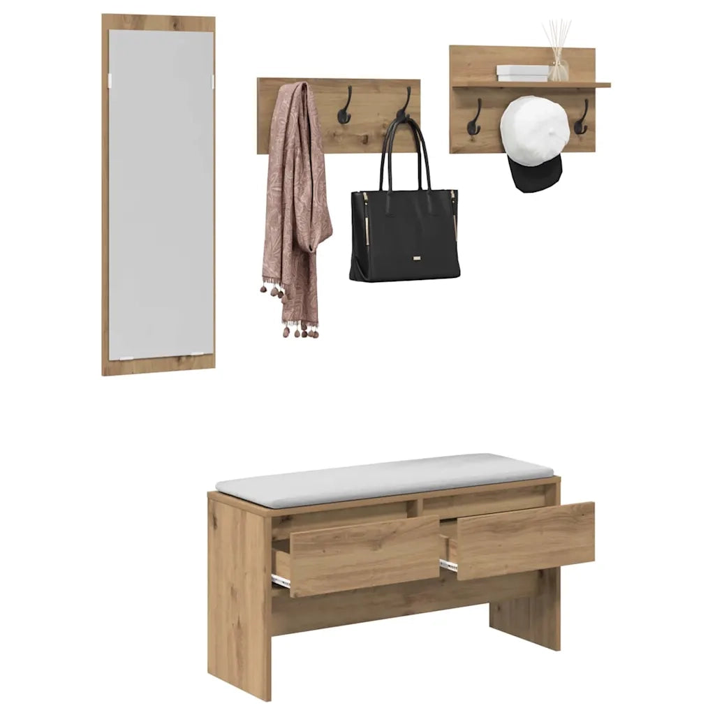 Set mobili da ingresso con cassetto 4 pcs Rovere Artigianale 871528