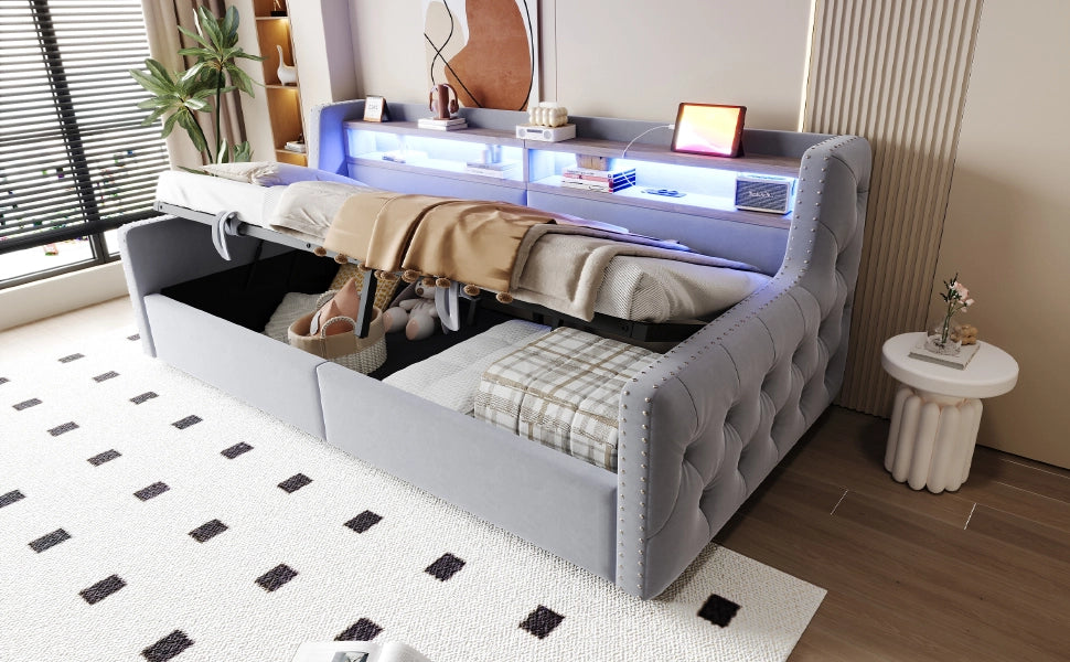 Letto divano con funzione letto e stoccaggio idraulico velluto 90x200 cm