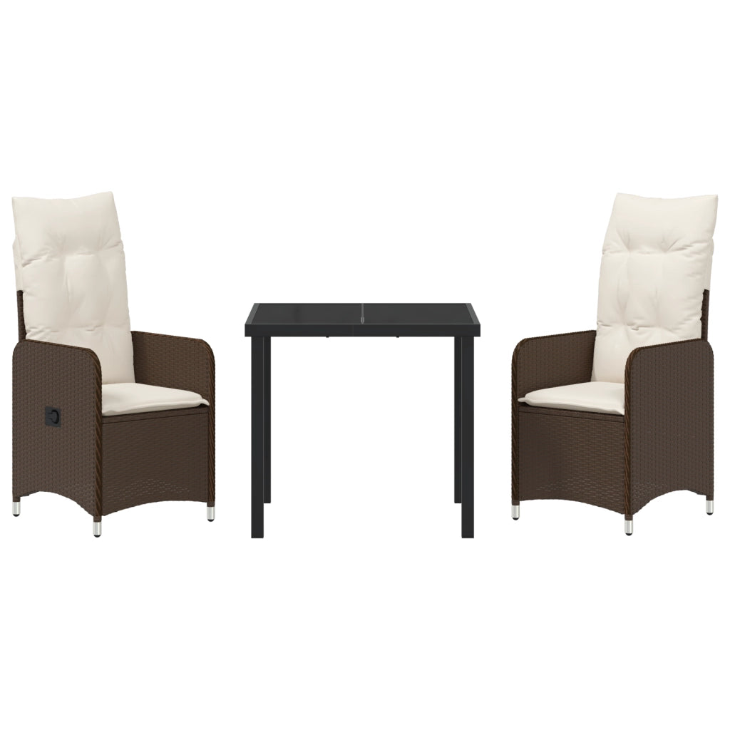 Set di Mobili da Giardino 3 Pezzi con Cuscini Marroni in Polyrattan