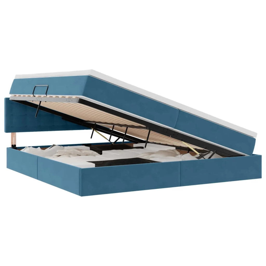 Letto con contenitore LED e materasso Blu Scuro 200 x 200 cm