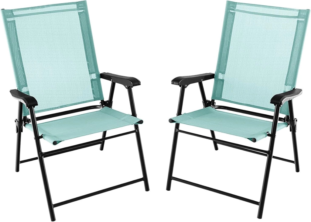 Set di 2/4 Sedie Pieghevoli da Giardino, Sedie Portatili con Braccioli e Struttura in Metallo, Sedie da Esterno Giardino Campeggio,Portata 150 kg (2, Blu, 65 x 60 x 93 cm)