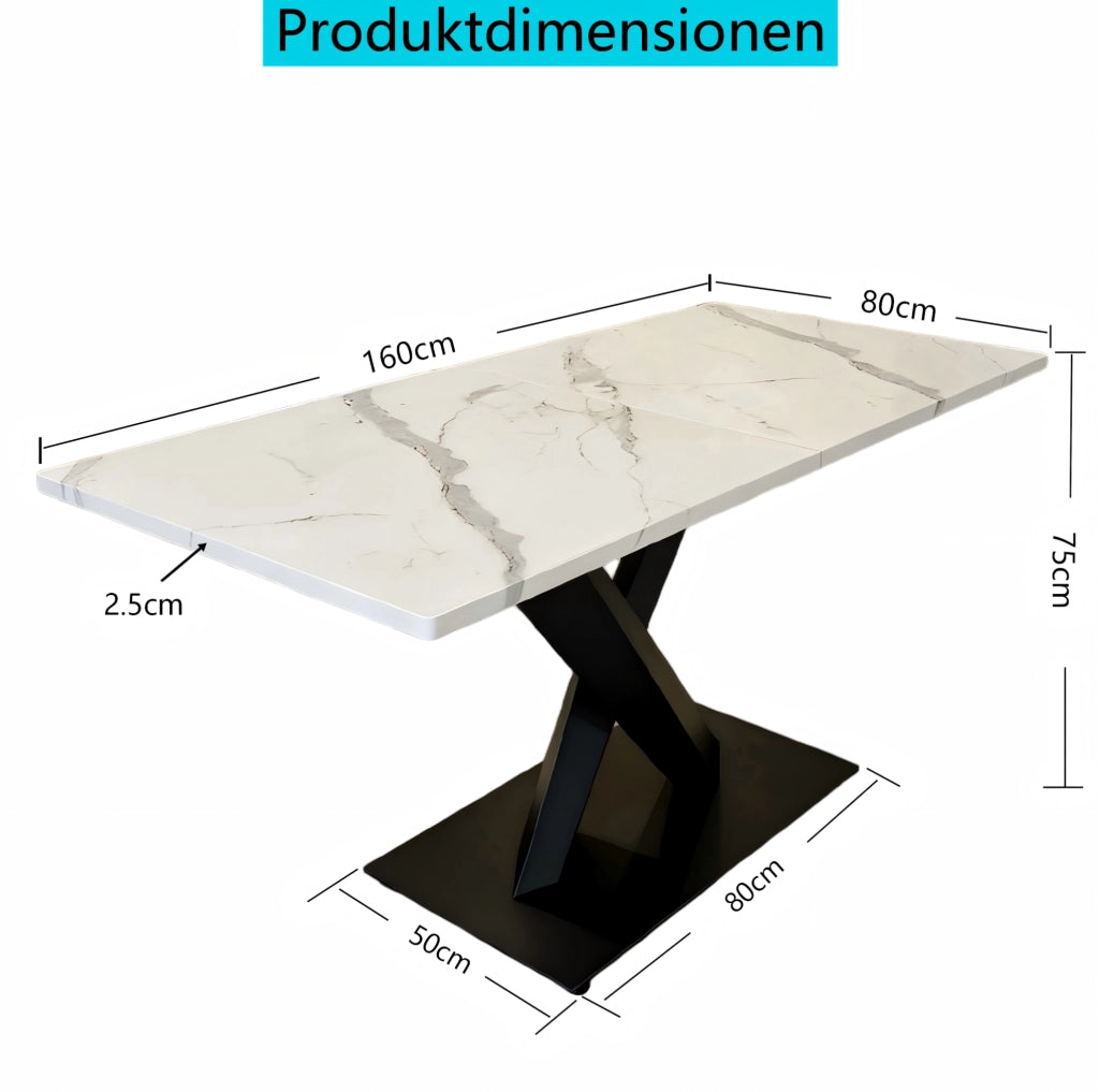 Tavolo da pranzo rettangolare bianco e nero per 6 persone, MDF e metallo