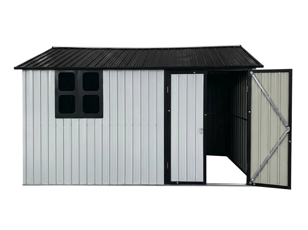 Casetta da Giardino in Metallo con Finestra ¨C MINIMAL ¨C Bianco/Nero, 362x285.5 cm