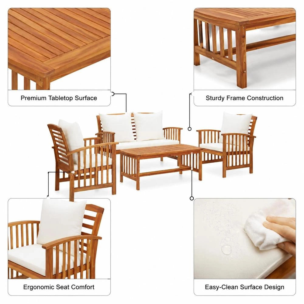 4-piece Garden Lounge Set With Cushions Made Of Solid Acacia Wood