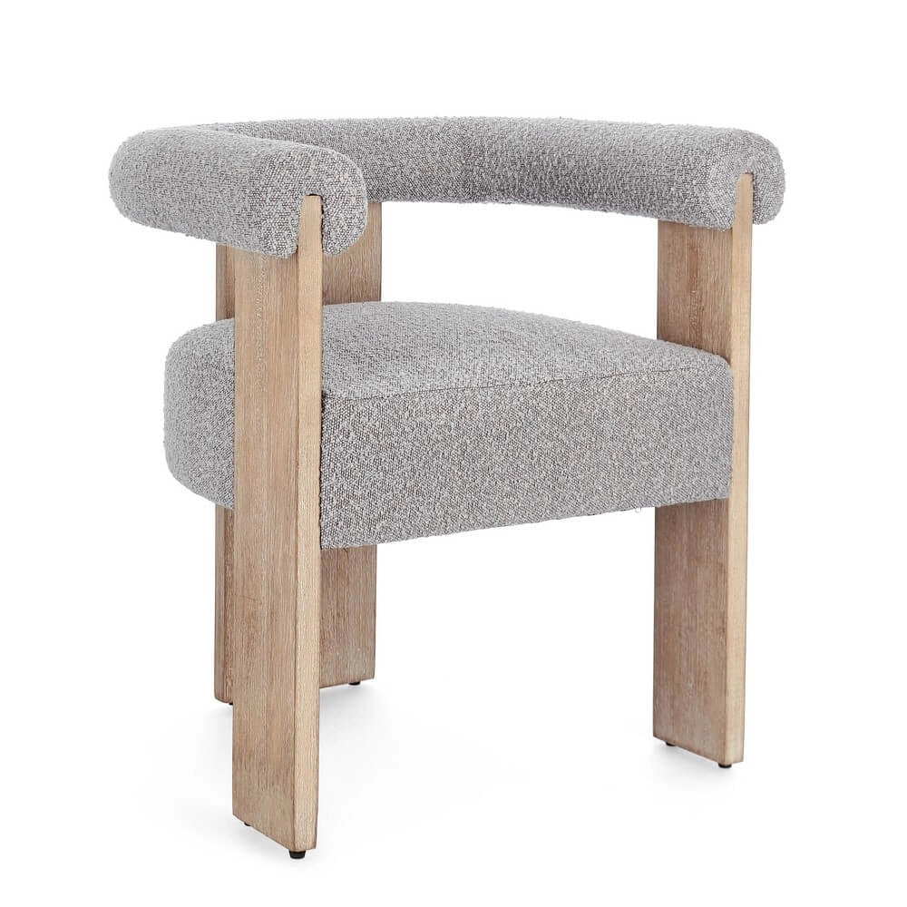 Sedia con Braccioli in Tessuto Bouclé e Struttura in Legno Nero - GORDON
