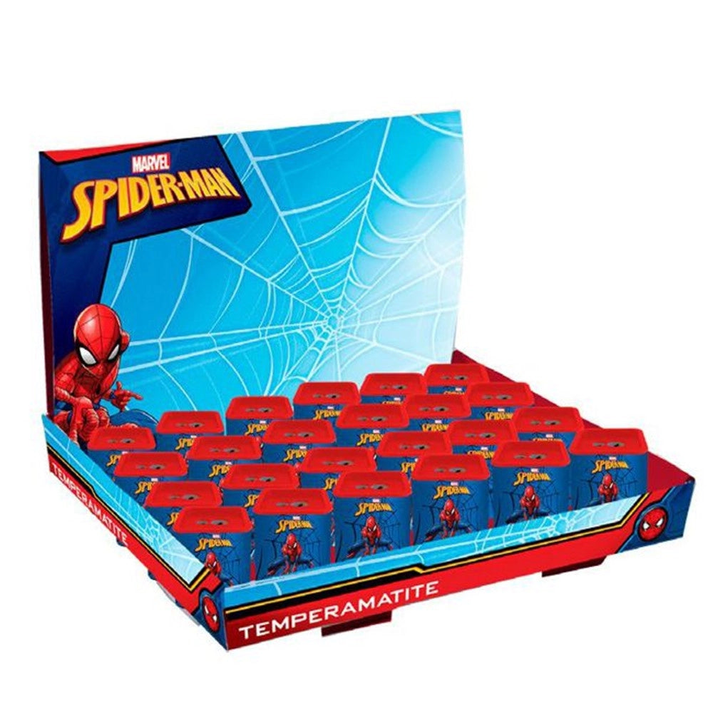Trade Shop - Set 24pz Temperamatite Latta Quadrato Doppio Foro Spiderman Scuola Regali Bambini 961433 -