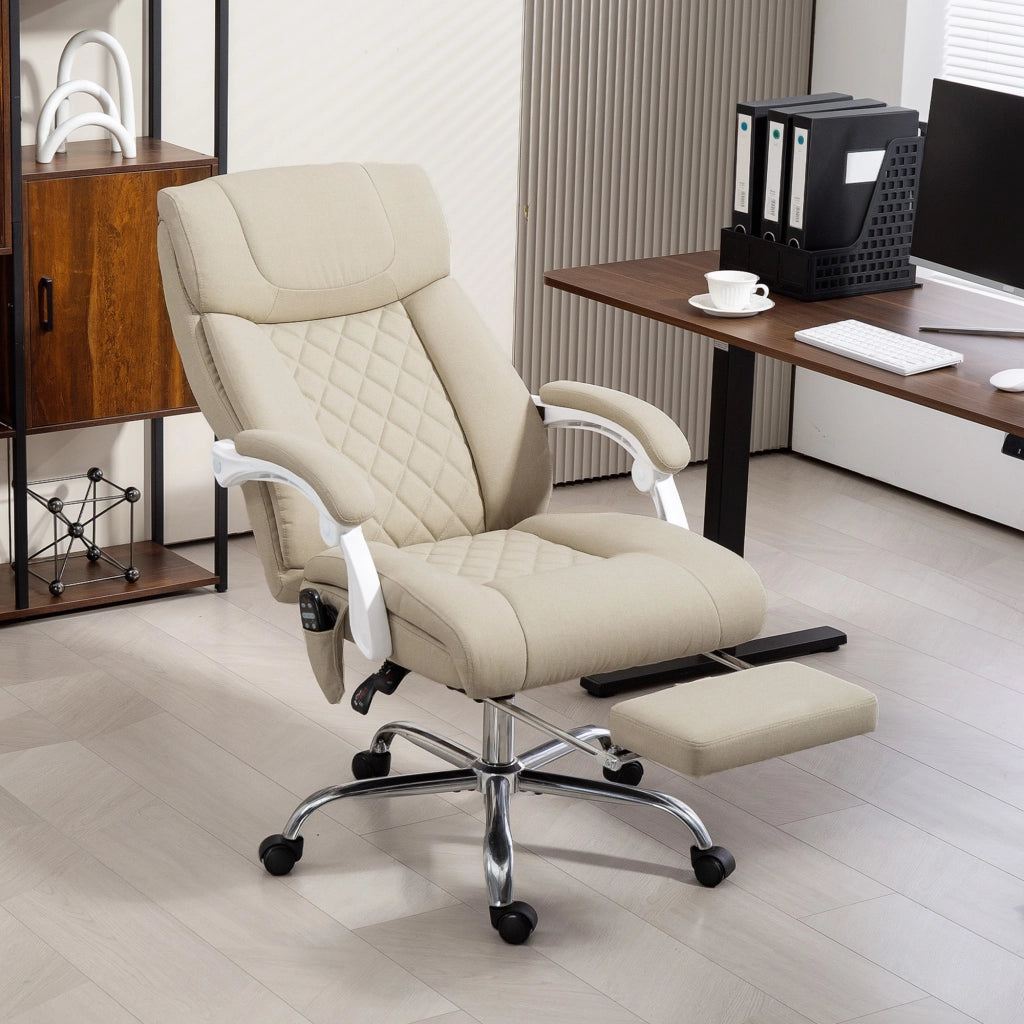 Sedia da ufficio con schienale alto reclinabile, calore lombare e poggiapiedi ¨C zephmum ¨C beige 66x70x112-120 cm