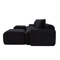 Canap¨¦ modulable 4 posti in velluto costato - Xylo - Con 2 sgabelli, porta-bibite e tasche laterali