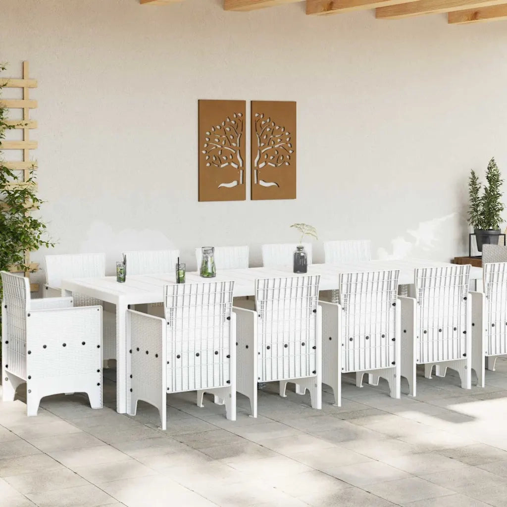 Set da Pranzo per Giardino 13 pcs Bianco Poly Rattan 3378622