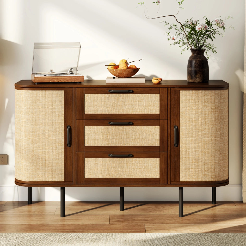 Credenza 120.0x40.0x82.0 cm con 2 ante e 3 cassetti in MDF noce
