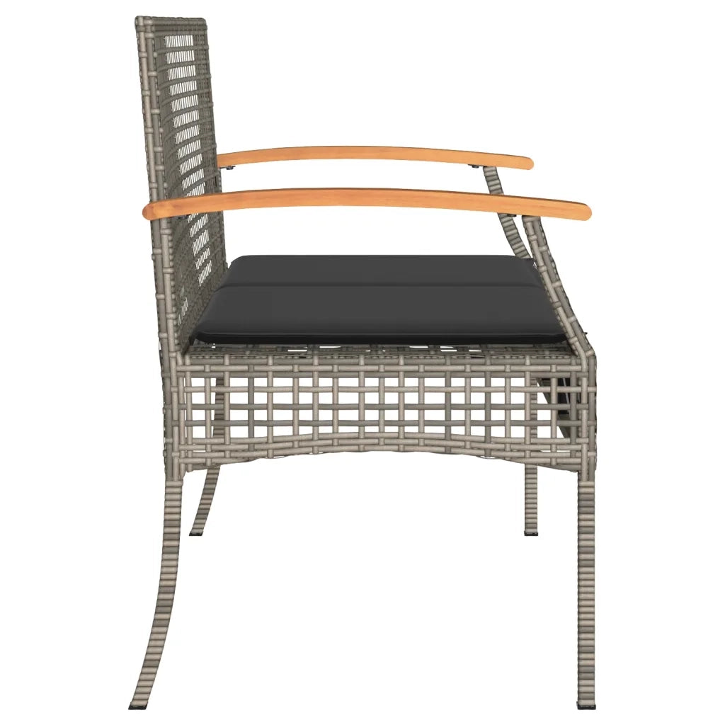 Panchina da Giardino | Panca da Giardino con Cuscino Grigia Polyrattan e Legno Acacia