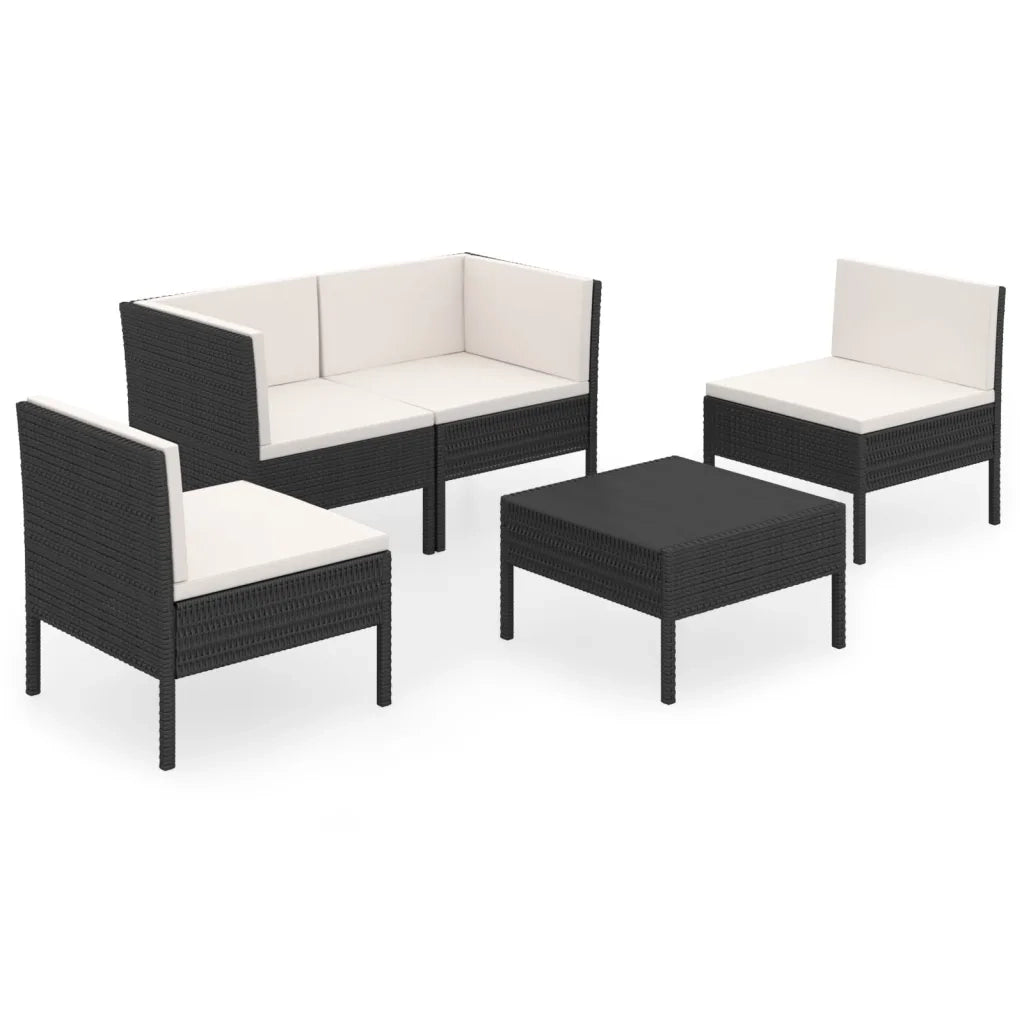 Set Divani da Giardino 5 pz con Cuscini in Polyrattan Nero cod mxl 38301
