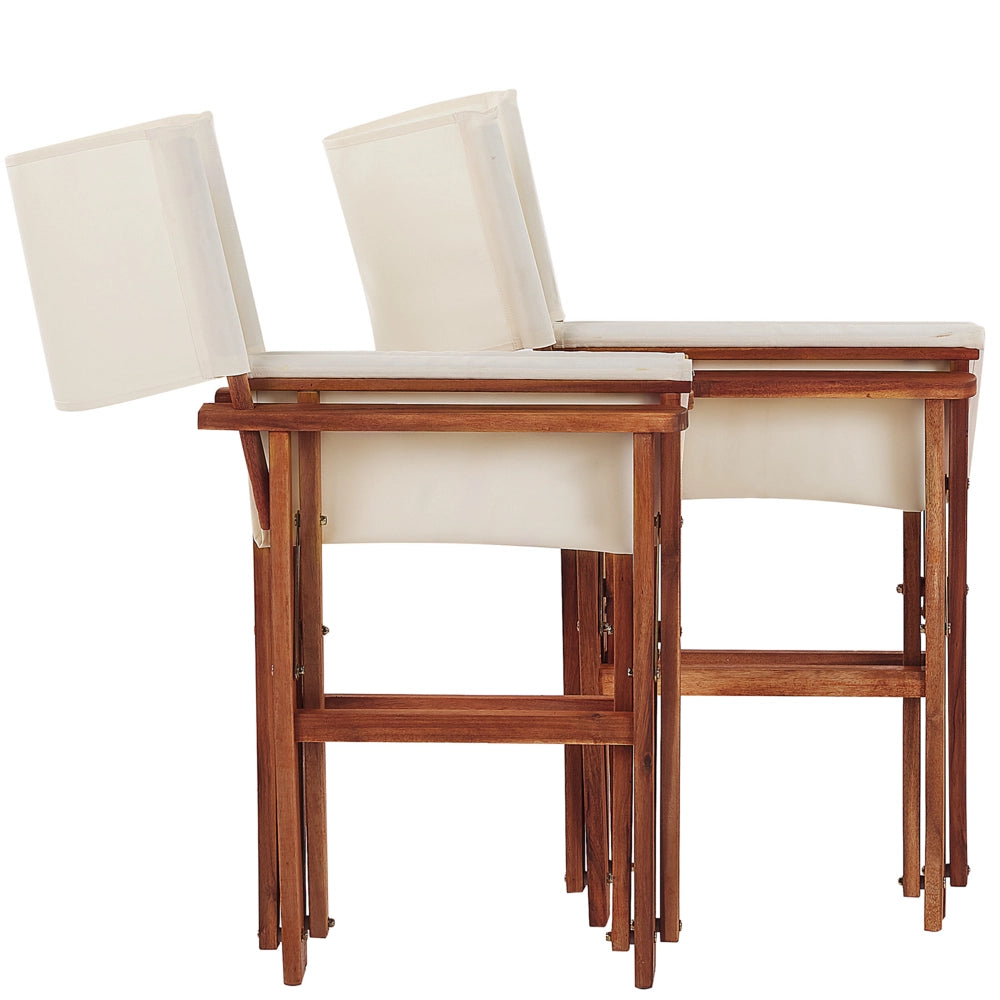 Set di 2 sedie da regista da giardino in legno scuro con tessuto di ricambio in tessuto di acacia olive bianco sporco con 2 Tele intercambiabili