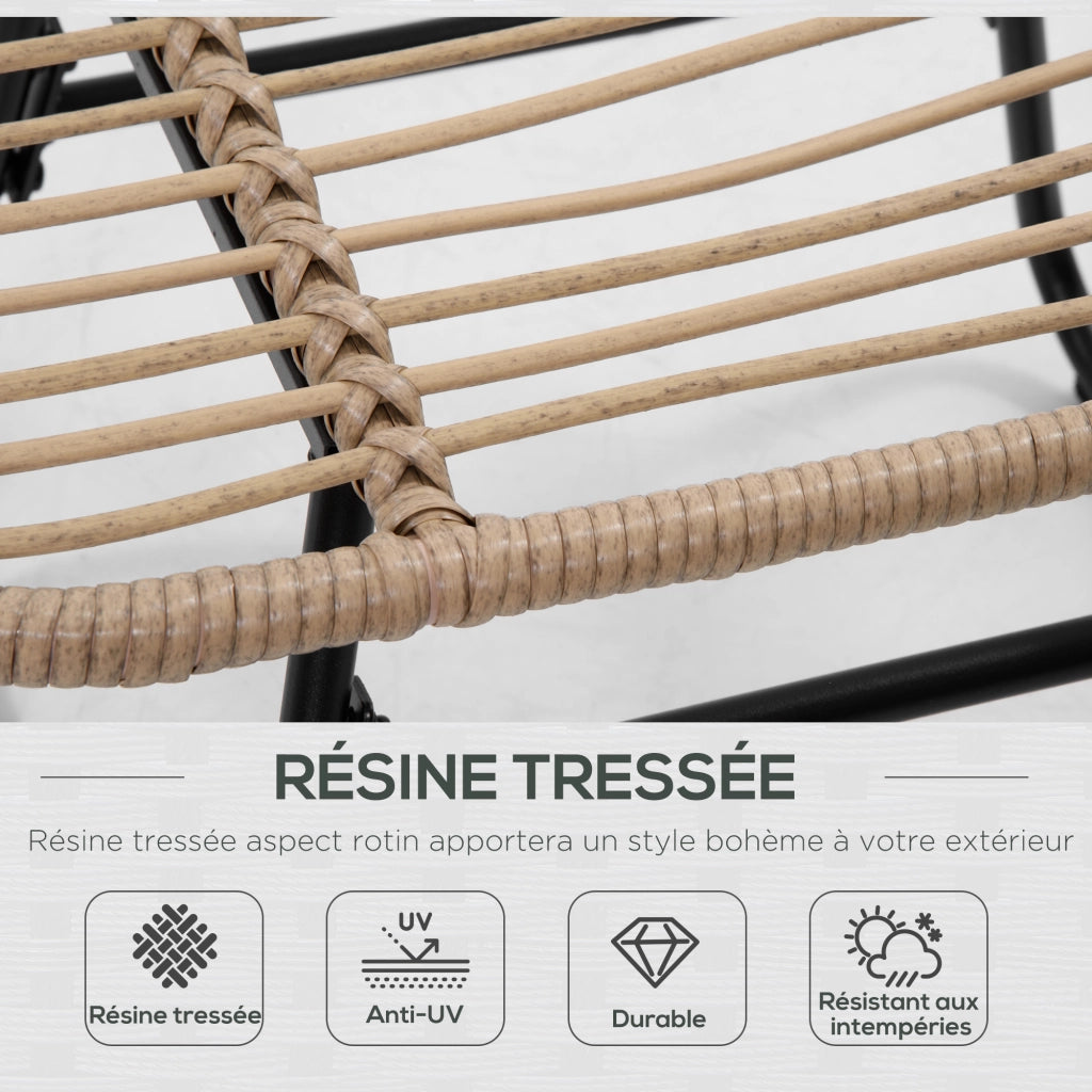 Poltrona da giardino con poggiapiedi in resina rattan e cuscini ¨C zephmum ¨C naturale
