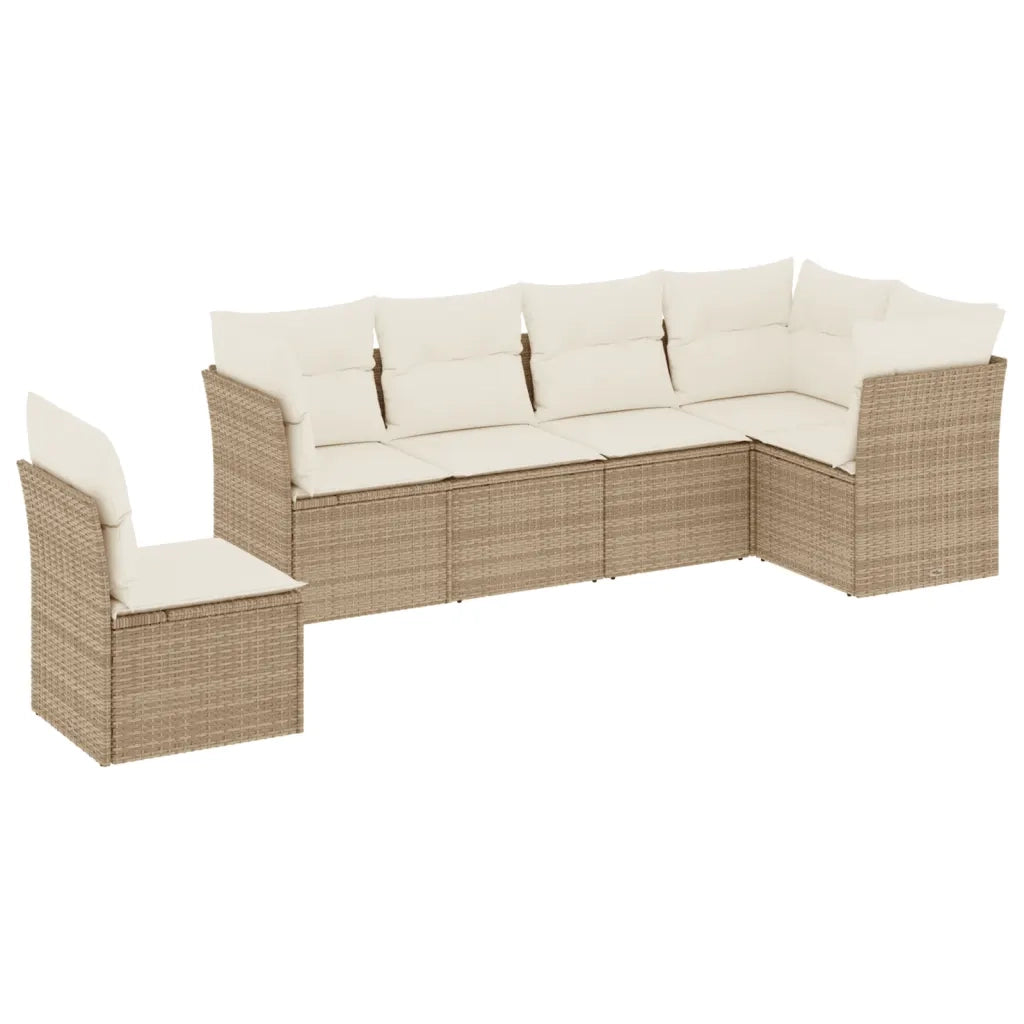 Set Divano da Giardino 6 pz con Cuscini Beige in Polyrattan 3217698