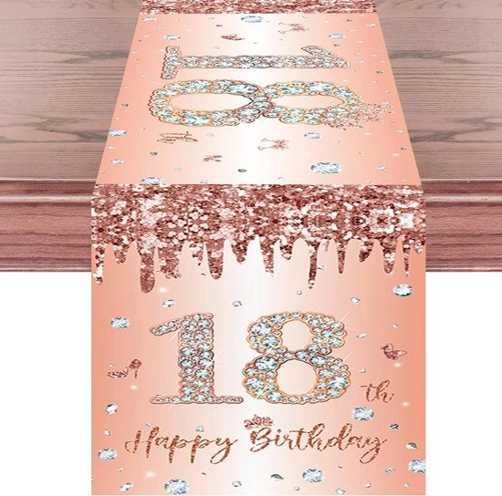 Tavolo da 18 anni festa per ragazza donna suo compleanno anniversario celebrazione festa cena tovaglia da tavola tovagliato decorazione per casa, 180 x 35 cm lungo