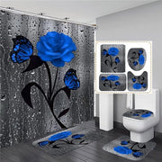 Kit di installazione per bagno 4 pezzi 3D stampato in rosso - tenda doccia impermeabile, tappeto bagno e supporto per toilette