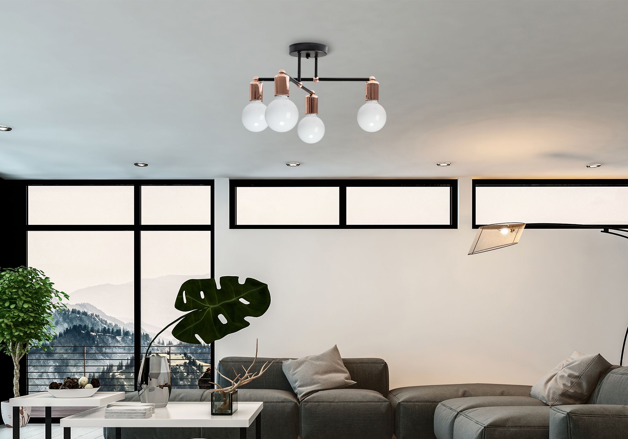 Lampada Di Cristallo Da Soffitto Pensilequadruplo Rose Gold Glamour 392200