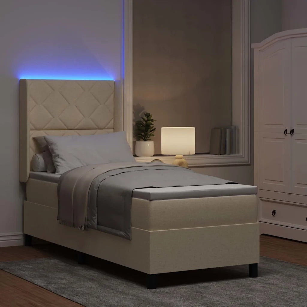 Letto a Sorgente LED con materasso Crema 80 x 200 cm Tessuto 3343537