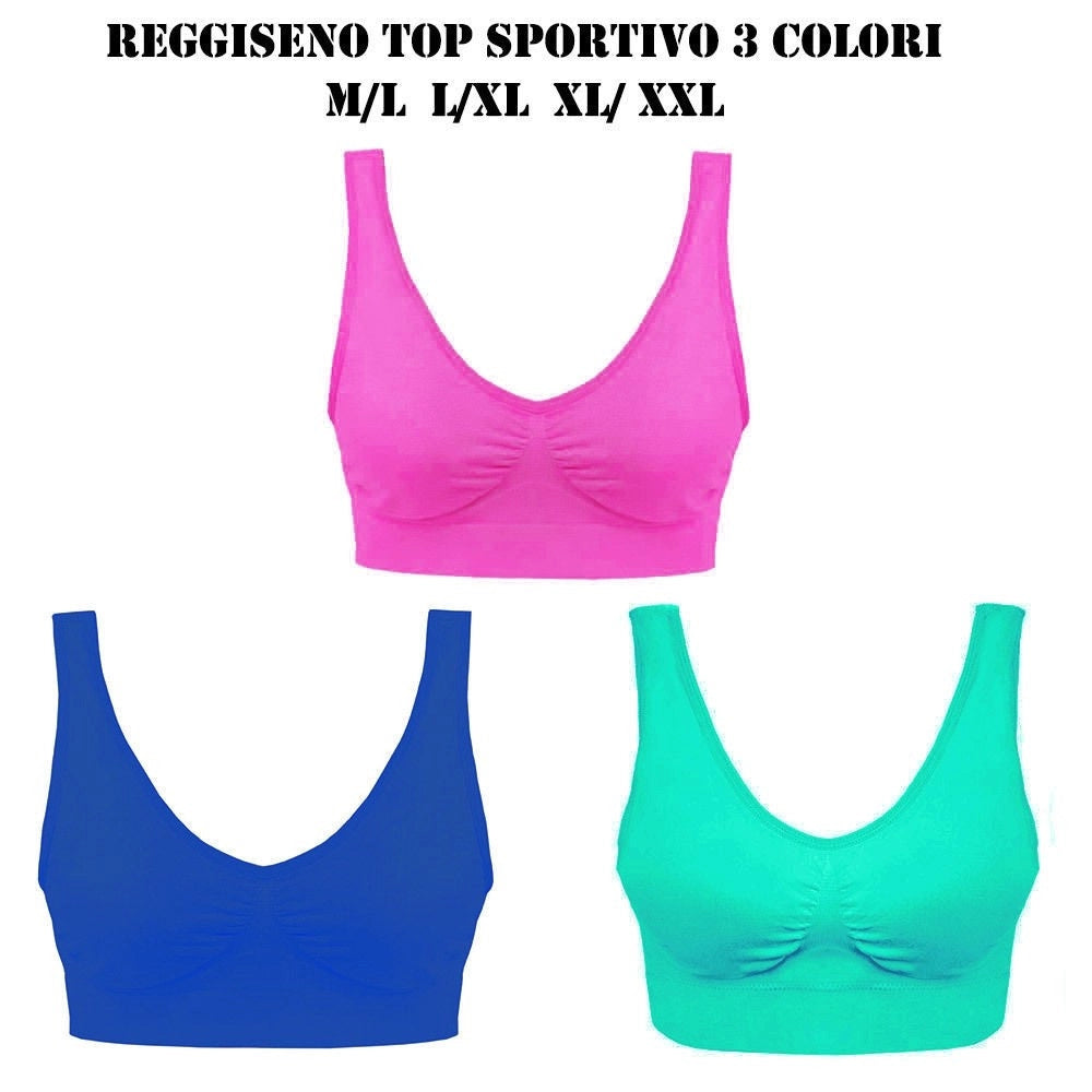 Trade Shop - 3 Pz Reggiseno Reggi Seno Bra Sportivo 3 Colori Sport Intimo Donna Reggiseni Tg. -    L-xl