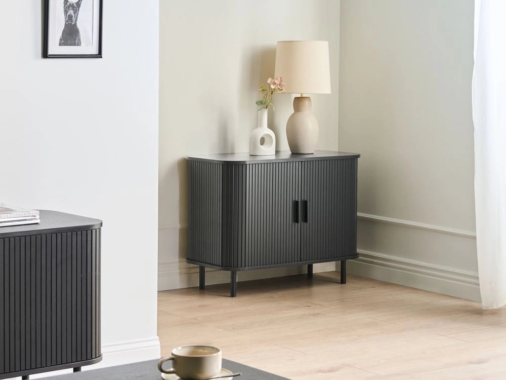 Credenza retrò ad ante scorrevoli MDF Gambe in metallo Legno scuro camera da letto soggiorno