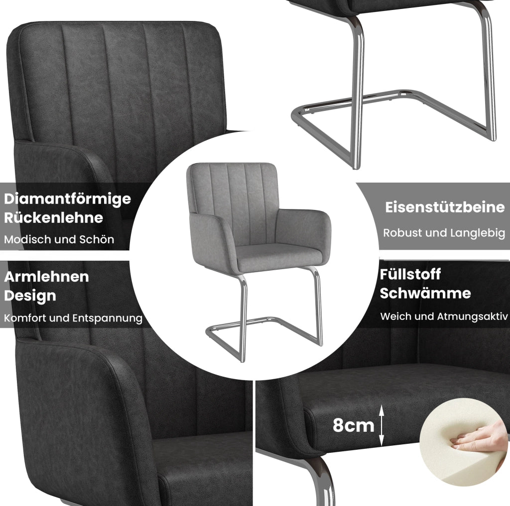 Set di 6 sedie da pranzo in similpelle nera con gambe a Z