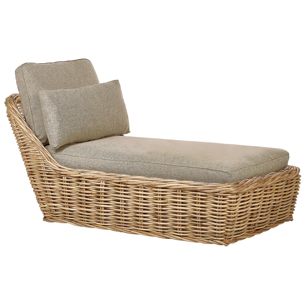Lettino da giardino in rattan naturale per esterni 3 cuscini marrone e grigio stile tradizionale e boho