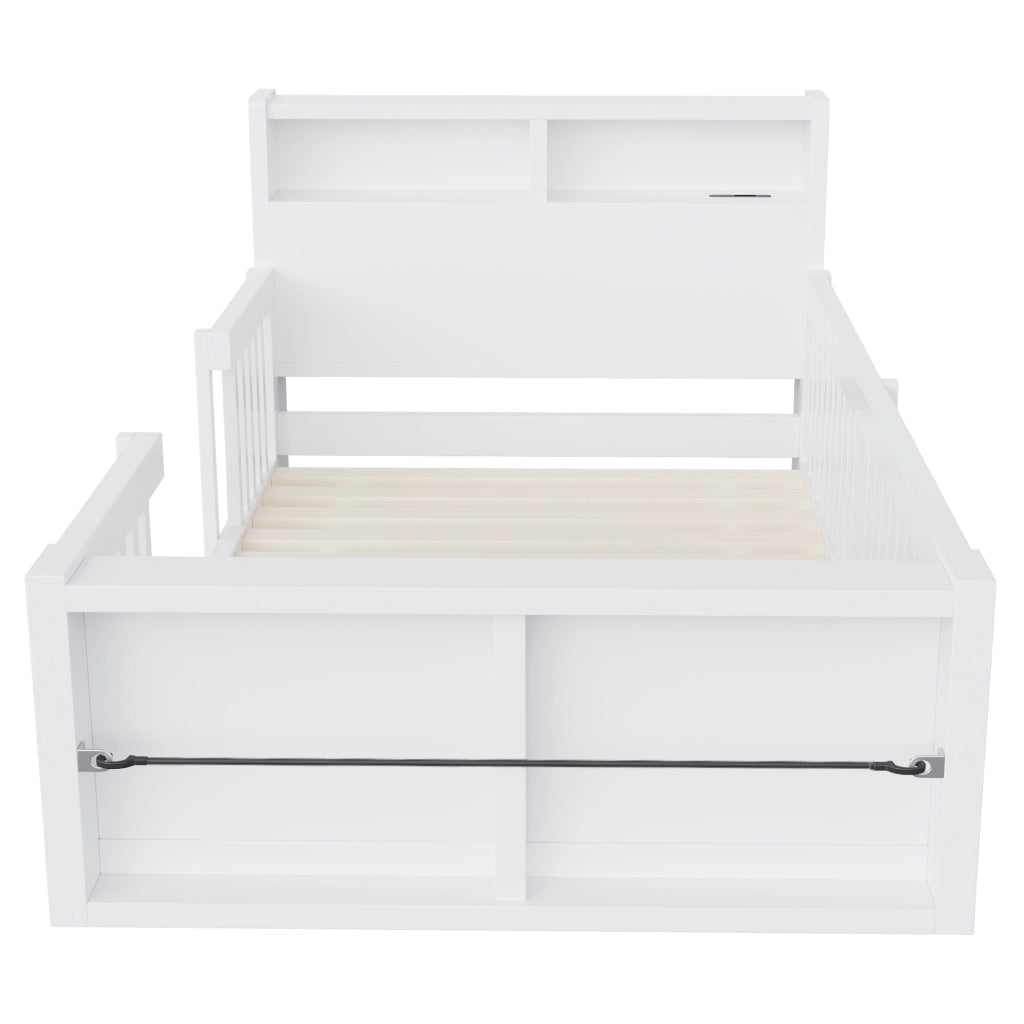 Letto per bambini singolo 90×190 cm con sponde alte; USB; luce notturna e vano; senza materasso; bianco