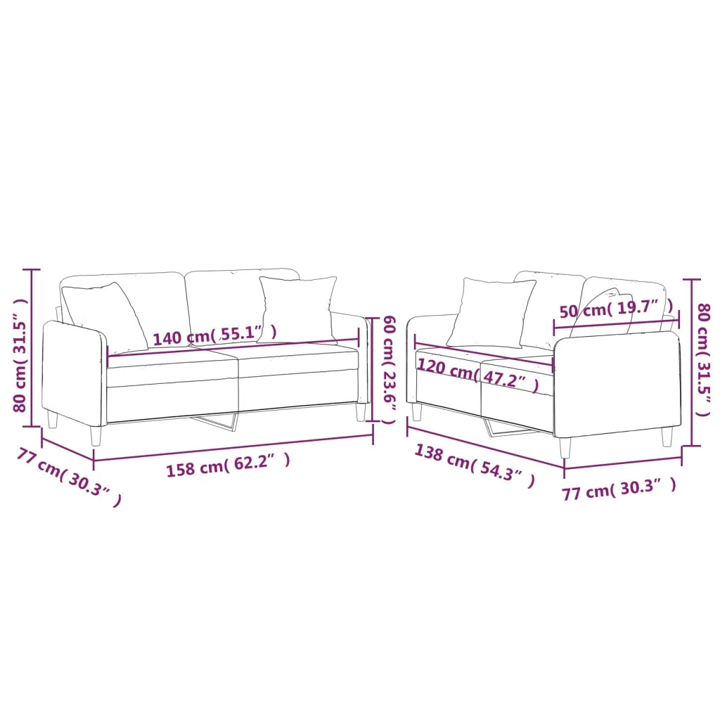 Set Divani 2 pz con Cuscini Tortora in Tessuto