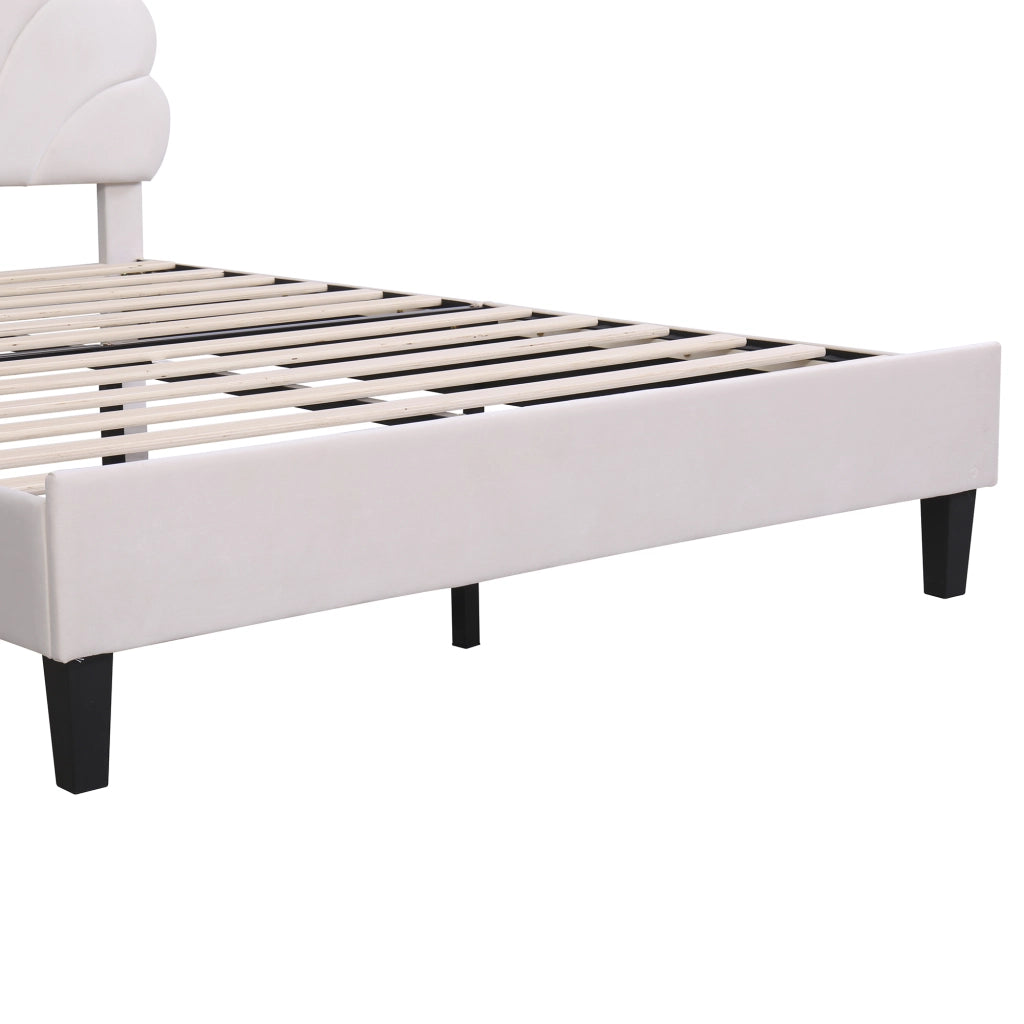 Letto Imbottito Matrimoniale con Testiera ¨C MINIMAL ¨C Velluto Beige 140x200