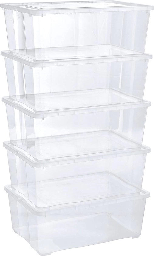 Scatola di archiviazione trasparente in plastica, stivabile, 5 pezzi