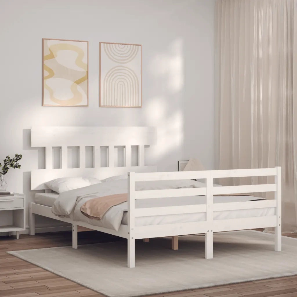 Giroletto con Testiera-Struttura Letto con testiera Bianco 120x200 cm in Legno Massello 386583