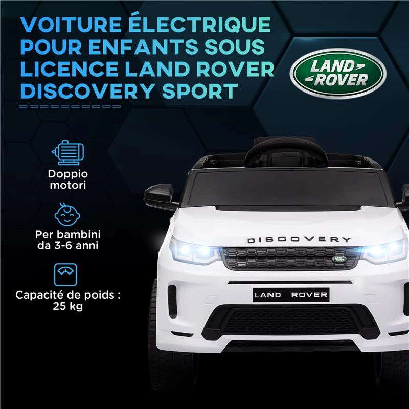 MACCHINA ELETTRICA PER BAMBINI A LICENZA LAND ROVER CON FARI CLACSON E CINTURA106X65.5X51 CM BIANCO