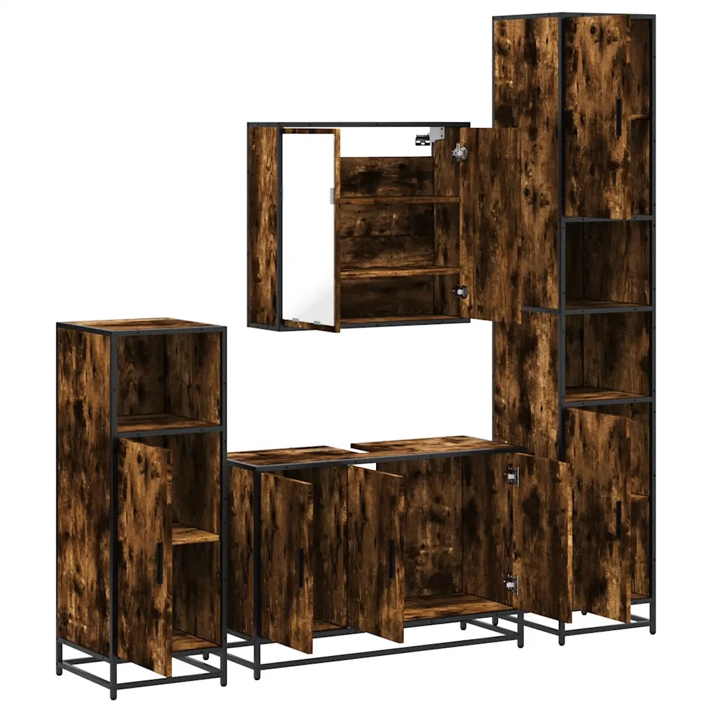 Set Mobili da Bagno 4 pz Rovere Fumo in Legno Multistrato 3301192