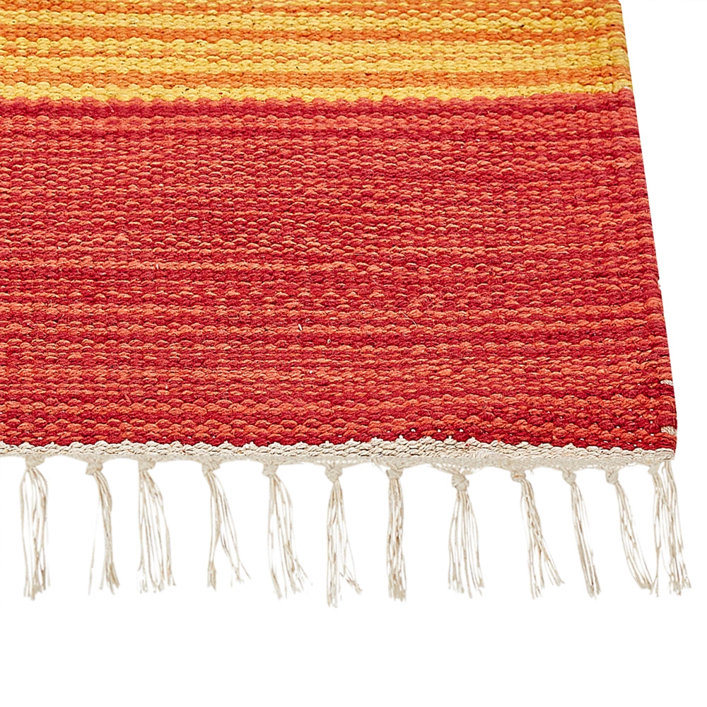 Tappeto Kilim in cotone tessuto a mano reversibile con motivi geometrici e nappe multicolore 140 x 200 cm soggiorno camera da letto