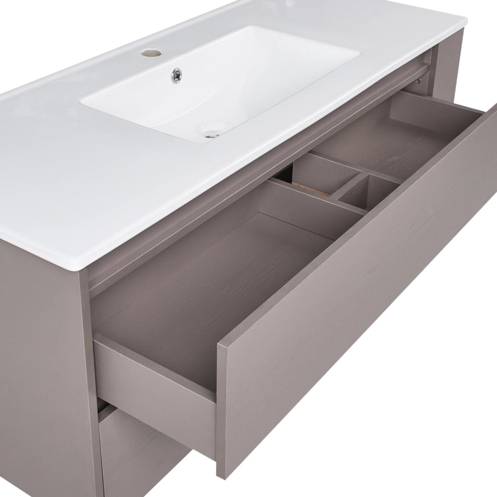 Mobile da bagno sospeso con lavabo in legno ingegnerizzato con contenitore 120 cm tortora design moderno