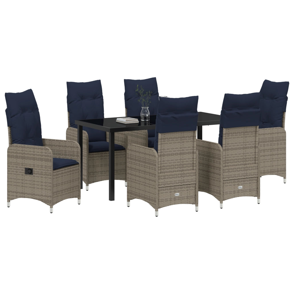 Set di Mobili da Giardino da 7 Pezzi con Cuscini Neri Rattan Poliestere