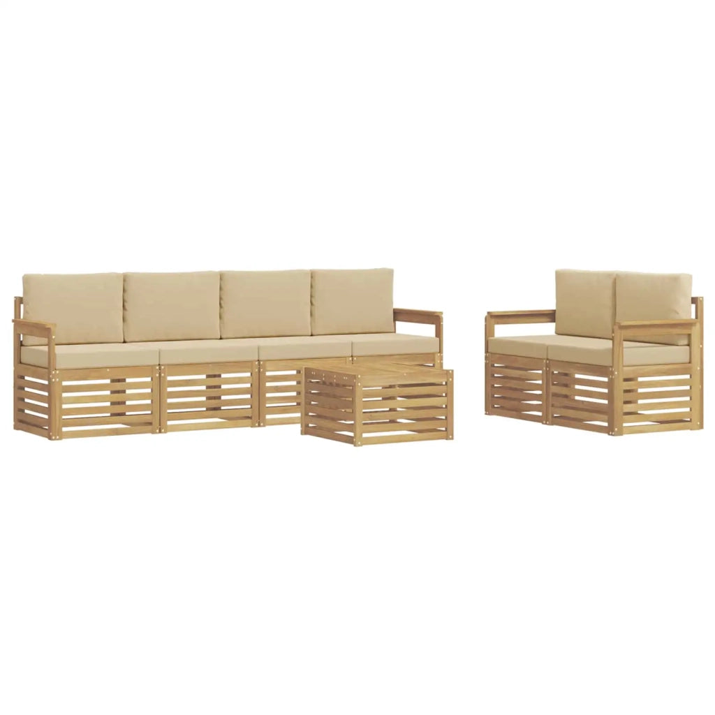 Set di divani da esterno 7 pcs Bianco e Beige Poliestere