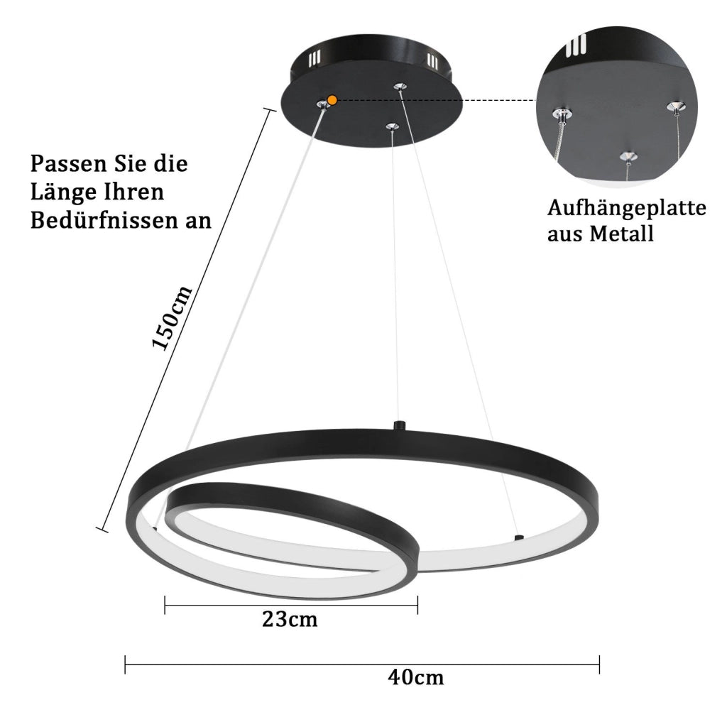 Lampada a sospensione ZMH 40 cm Design moderno Nero Soggiorno Sala da pranzo Camera da letto