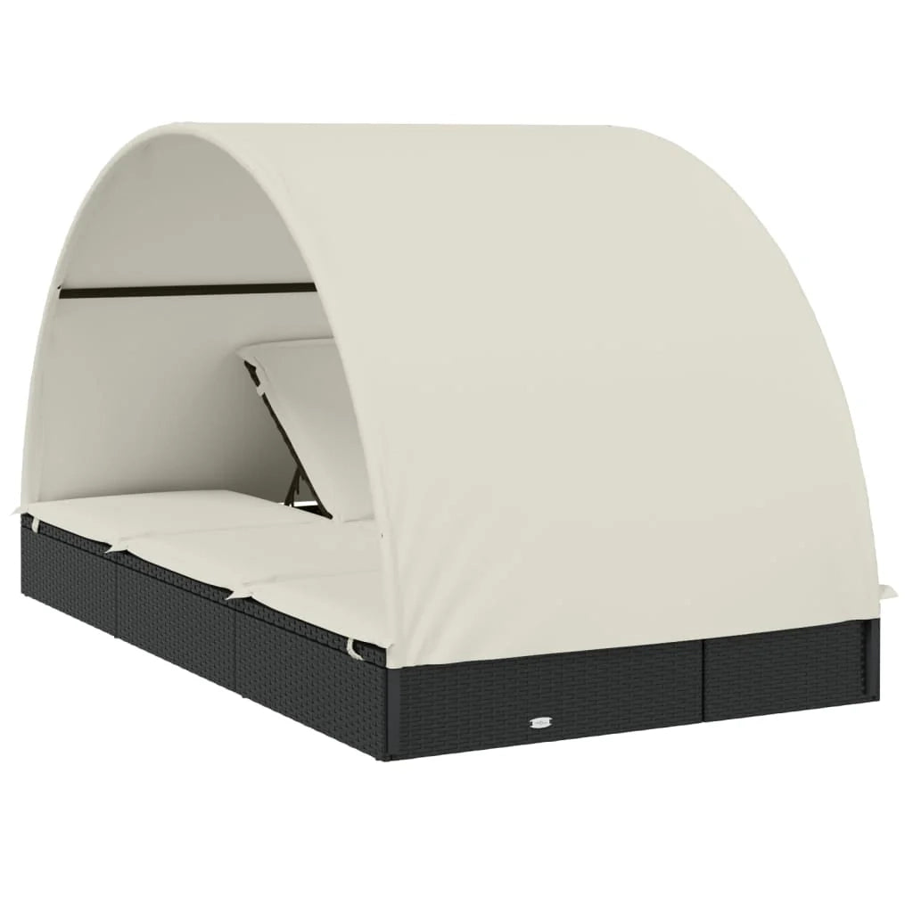 Lettino prendisole/sdraio per 2 persone con tettuccio rotondo 211 x 112 x 140 cm nero 02_0012193
