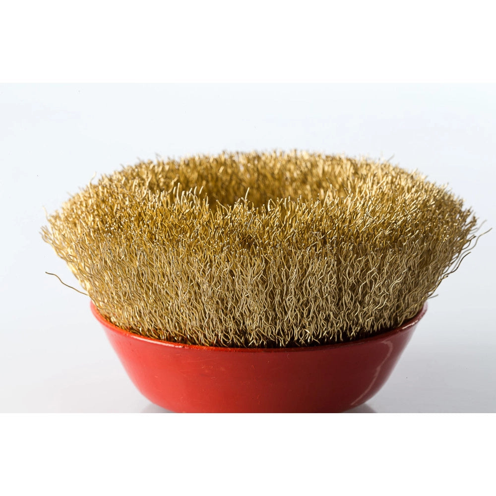Trade Shop - Spazzola A Tazza Conica Fili Ondulati In Ottone 75mm X Smerigliatrice Angolare -