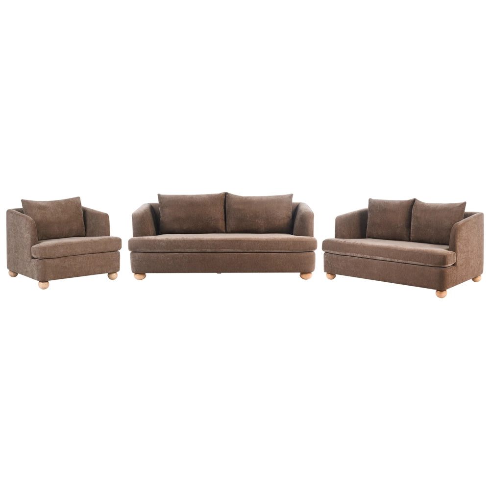 Set da salotto a 6 posti con rivestimento in ciniglia braccioli e gambe rotonde in legno set composto da divano e poltrona salotto marrone