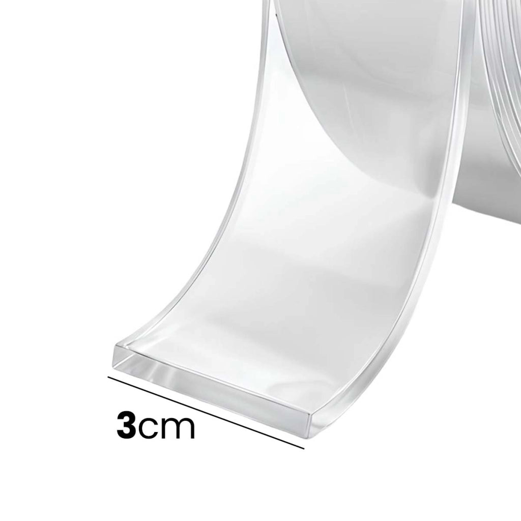 Nastro Adesivo Nano Tape Fissaggio Biadesivo 3cm x 2m e senza Perforazione Trasparente Avizar