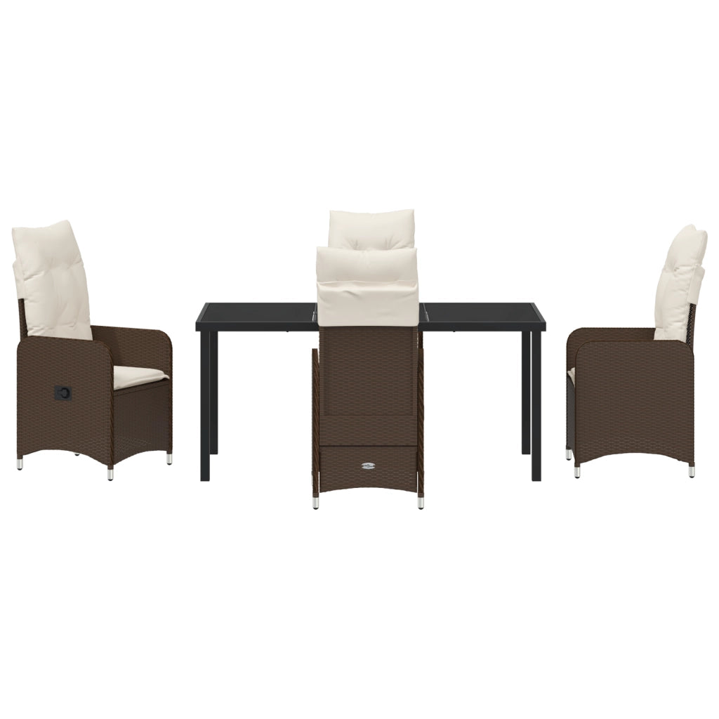 Set da pranzo da giardino 5 pezzi con cuscini marroni in polyrattan