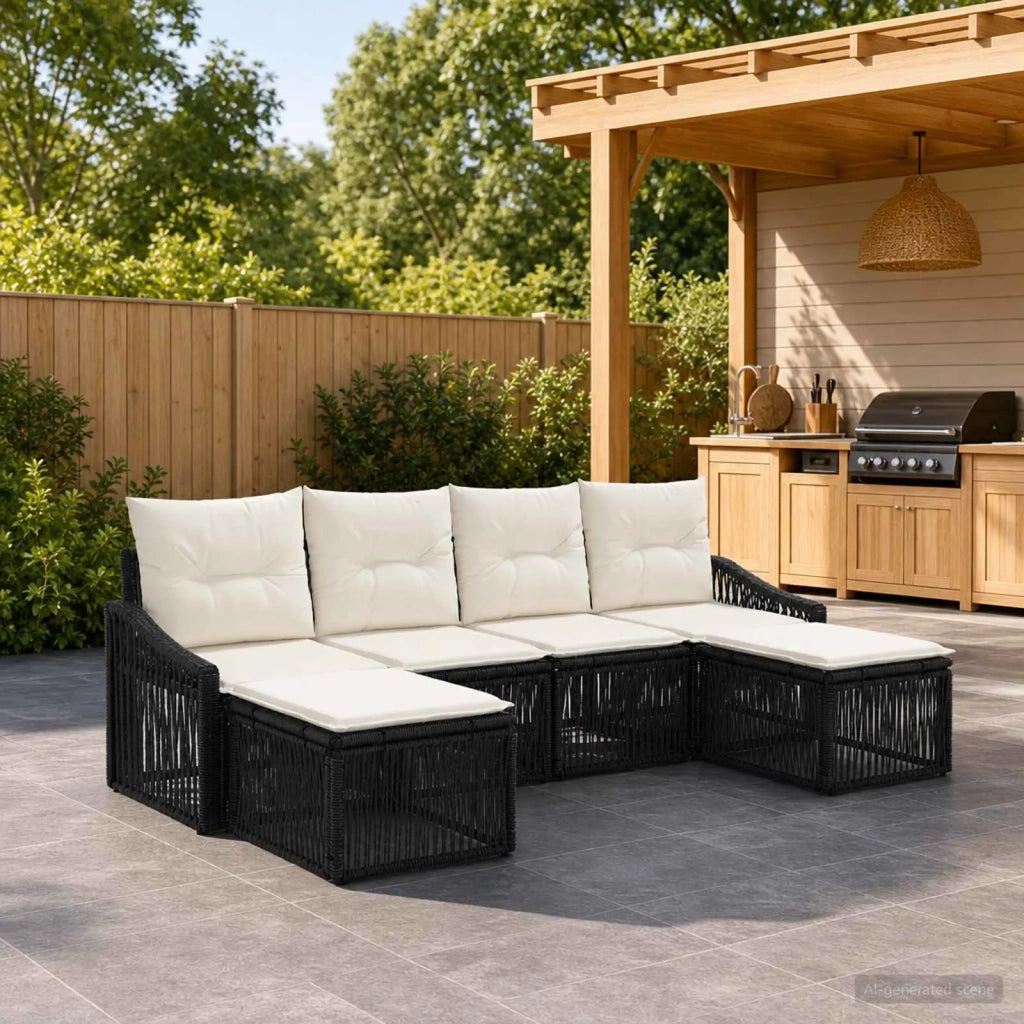 Set Divano da Giardino 6 pz Nero polyrattan 3436084