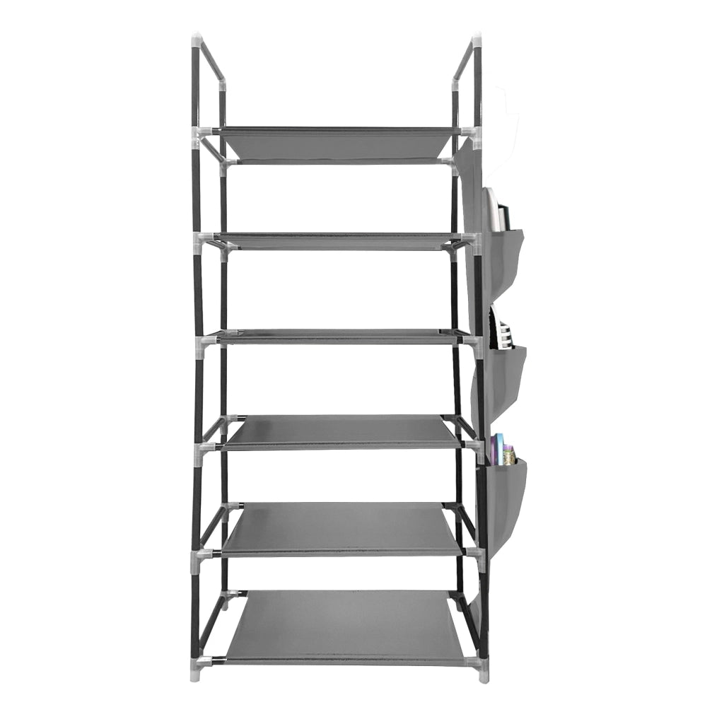 Scarpiera in tessuto, 6 ripiani, 18 paia | Appendino laterale con 3 tasche | Realizzata in PVC e tessuto non tessuto | Organizzatore per scarpe | 46x27x108 cm