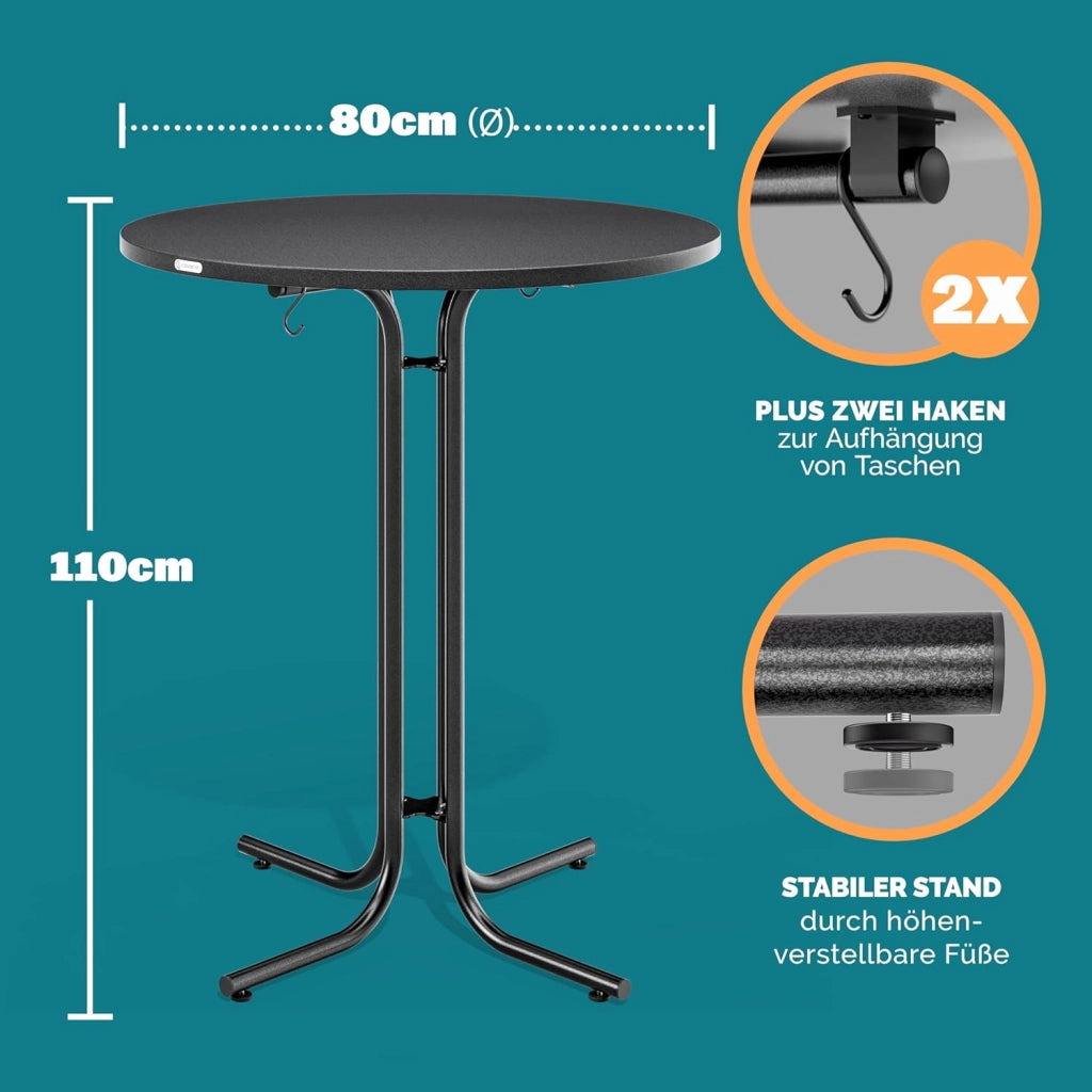 ® Tavolo da Bar 80x110cm Pieghevole Rotondo Stabile Giardino Alto Bistrot Festa Tavolo da Birra Grigio