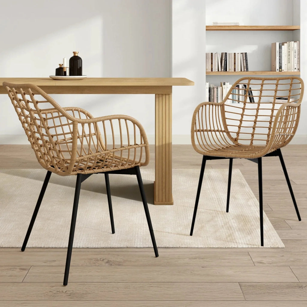 IDMarket - Set di 2 sedie da pranzo SUMMER in rattan con gambe in metallo nero